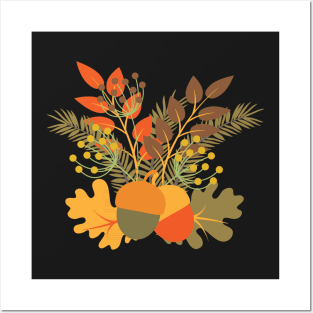 Autumn Floral Acorns & Leaves Posters and Art